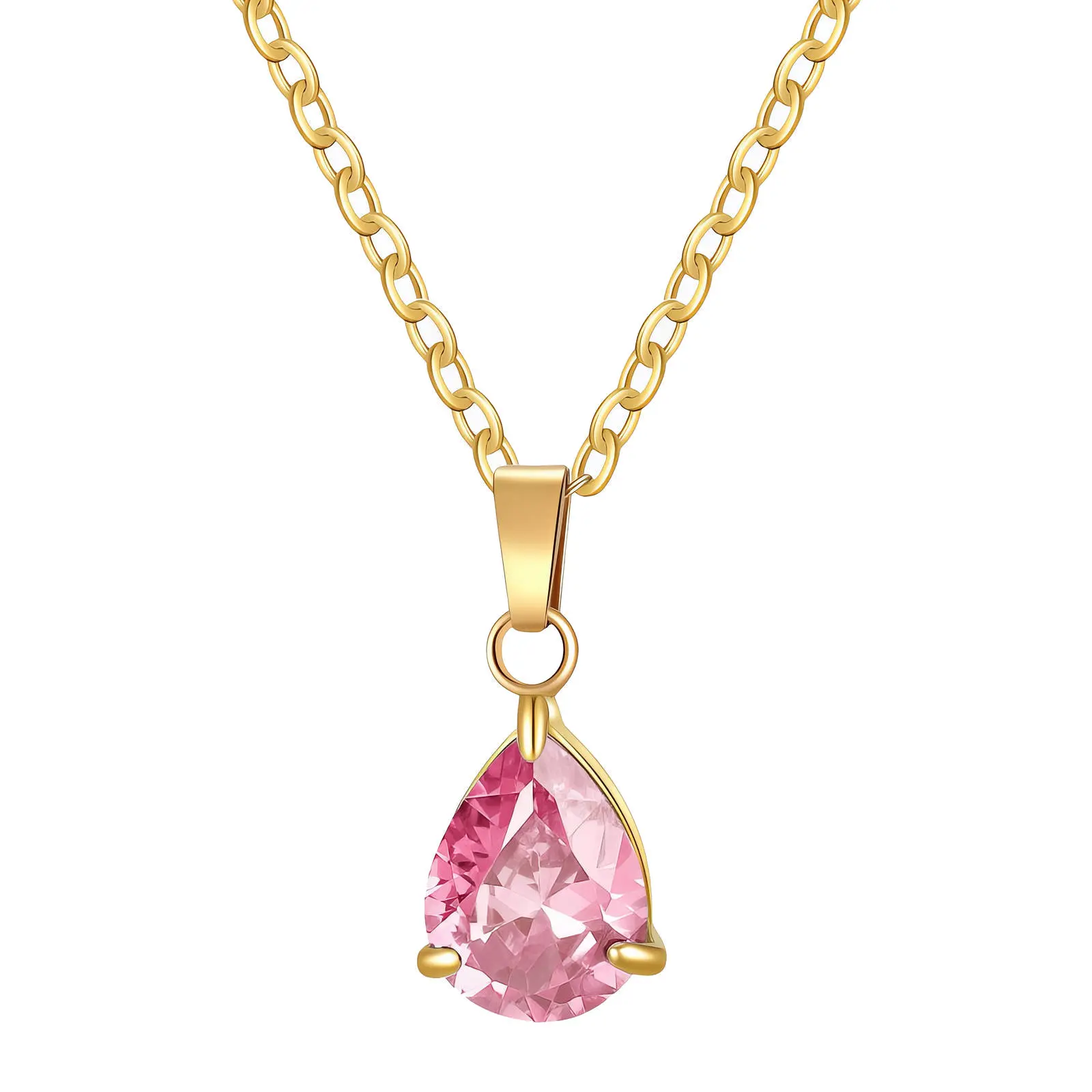 Blush Radiance Teardrop Pendant Necklace - Waterproof Hypoallergenic Blush Pink Crystal for Daily Wear