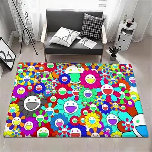 Classic Artwork T-Takashi Murakami Floor Mat Eco Flannel Doormat Non-Slip Odorless Soft Short Plush Indoor Floor Rug Home Decor Aesthetic Bedroom Living Room Kitchen Mat 6 Sizes Available 40x60 50x80 60x90 80x120 100x160 120x160cm