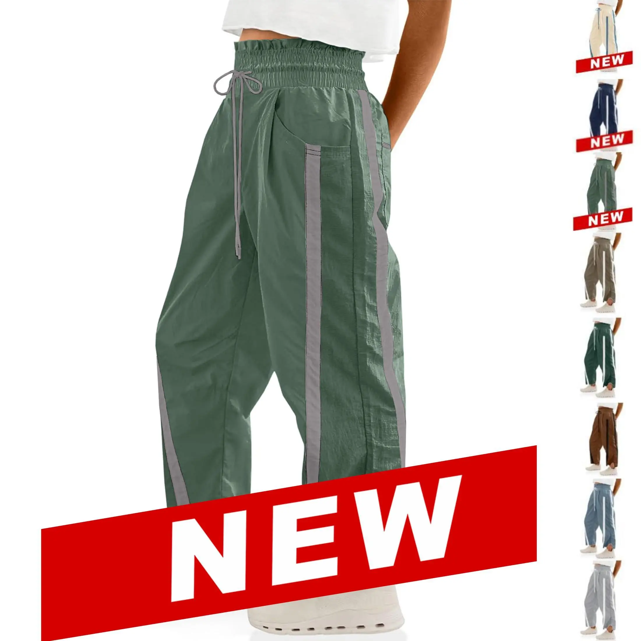 JovenPara Women's Track Pants Baggy Wide Leg Pants Contrast Color High Elastic Waisted Casual Loose Fit Trousers Drawstring Workout Track Pants with Pockets Bottom Womenswear,back to school shopping