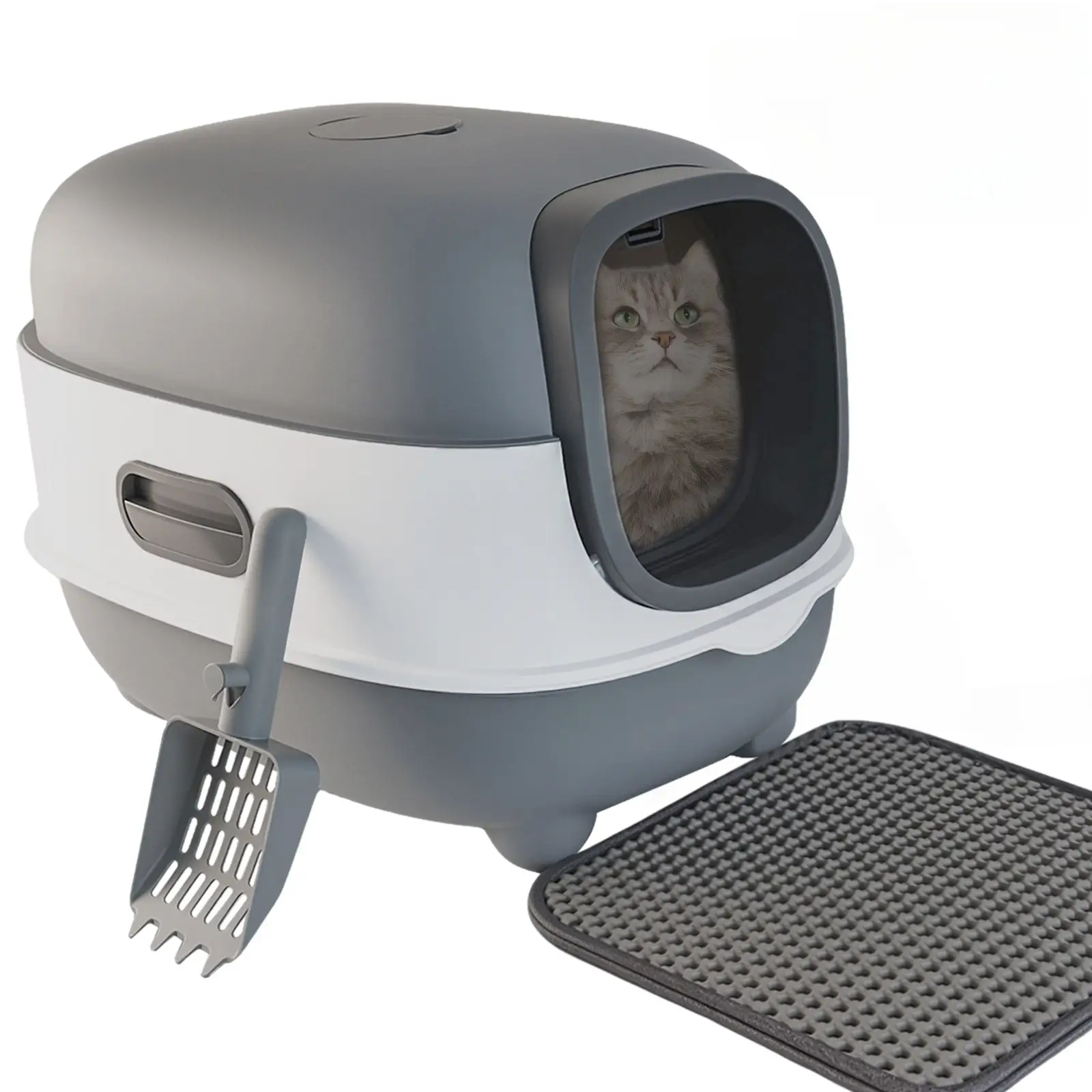 Cat Litter Box with Scoop, Foldable Litter Box with Lid, Front Entry Flip Lid Cat Litter Box, Odor Control, Easy to Clean large capacity cat litter bo