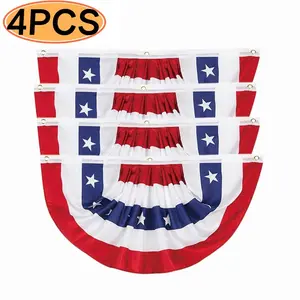 4th of July Patriotic Hanging Bunting Banners, 4pcs 1.5x3 FT US National Flag Pleated Fan Flags, Outdoor Party Decoration for Porch Fence, Independence Day Home Supply
