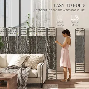 8 Panel Folding Room Divider Portable Privacy Screen Wave Fiber Room Partition for Home Office Dark Gray