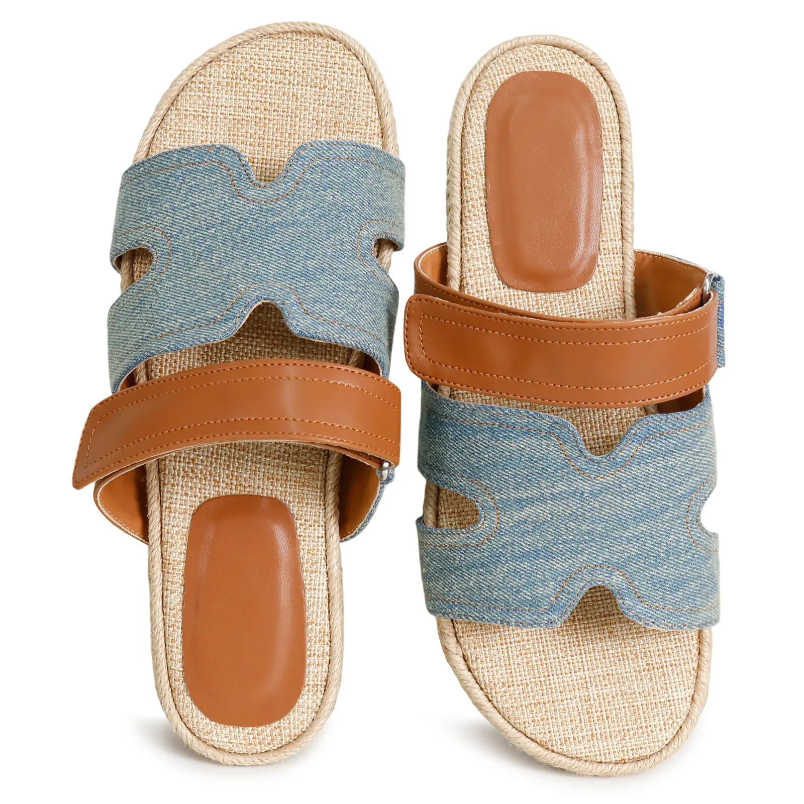 Women’s Chic Woven Strap Slide Sandals with Jute Sole  Cushioned Footbed  Lightweight Summer Vacation Beach