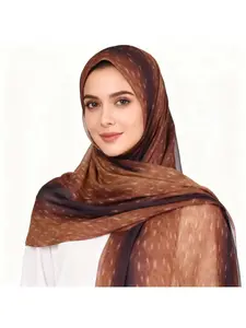 Brown gradient printed chiffon headscarf, lightweight and breathable shawl, versatile daily Muslim hijab scarf