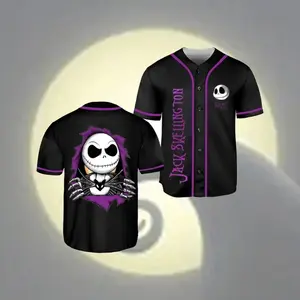 Custom Name Halloween Baseball Jersey – Horror Movie Style, Family Matching Gift, Easy Care, Machine Wash Safe, Year-Round