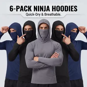 6-piece set men's outdoor work sun protection clothing with sun-blocking hoodie, featuring built-in face mask and neck guard, breathable long-sleeve hoodie
