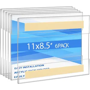 Sign Holder 8.5 x 11 Inches Horizontal,Clear Plastic Wall Wall Frame Poster Paper Holder with Double Sided Tape for Office, , Store, Restaurant-No Drilling (6 Pack)