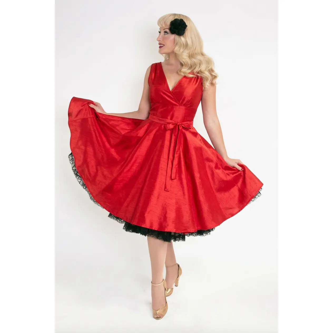Serena Swing Dress - Shantung, Red