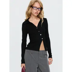 Meeghan Long Sleeve Button Up Top Black