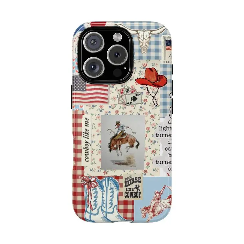 Vintage Patriotic Smartphone Case - Unique Girly Design, Soft Grip, Handheld Cellphone Protection, For iPhone 11-16 Series, Cloth-Lined, Western Lover Targeted, Casing