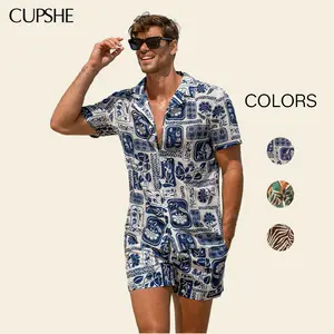 CUPSHE TikTokShopSpringGlowUp Coastal Terrain Floral Collared Neckline Button Front Short Sleeves Shirt Tropical Top Casual Menswear Beachwear Shortsleeve
