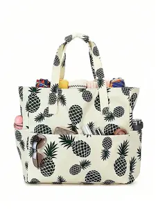 Fashionable, casual, and minimalist pineapple print Beach Tote bag, featuring retro texture with practical large capacity. Equipped with multiple pockets and well-organized compartments, perfect for daily commuting and shopping at malls