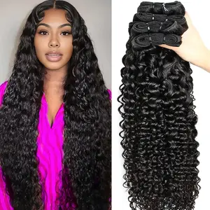 Hotlove Human Hair Bundles Water Wave Bundle Human Hair Wet and Wavy Double Weft Burmese Curly Hair Extensions Natural 4 Bundles Deep Wave for Women