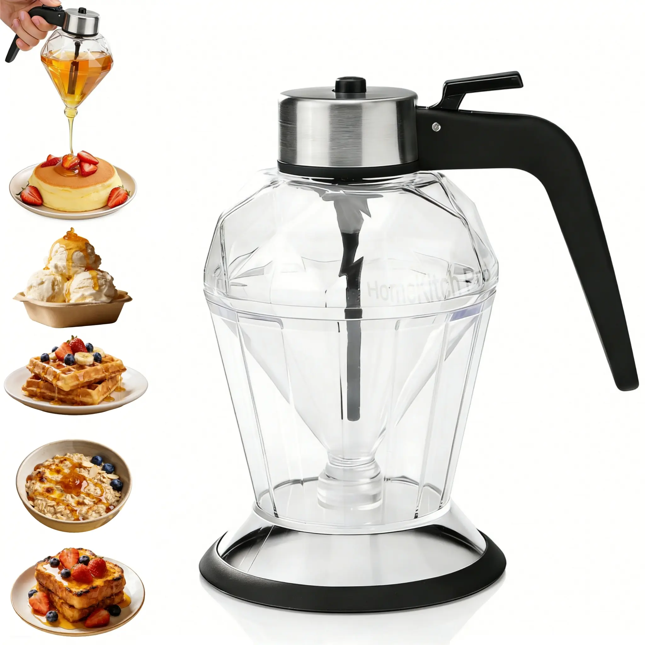 Honey Dispenser, 8 oz Press Type Transparent Honey Bottle Jars Container Pot No Drip Handheld Oil Dispenser for Soy Sauce Diamond Shape Canister