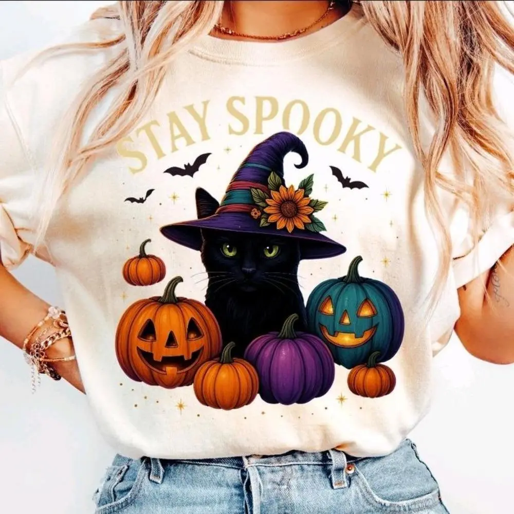 Halloween Women's T-Shirts Mystery Box, 2-Pack Basic Graphic Cotton Tops with Tumbler, Comfortable Short Sleeve Casual Spooky Season Wear, Shortsleeve