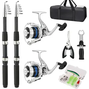 Fishing Pole Combo Set 6.9ft 2PCS Telescopic Fishing Rod and Reel Combo with Fishing Pliers and Lip Gripper Collapsible Fishing Rod and Reel Kits  Bass