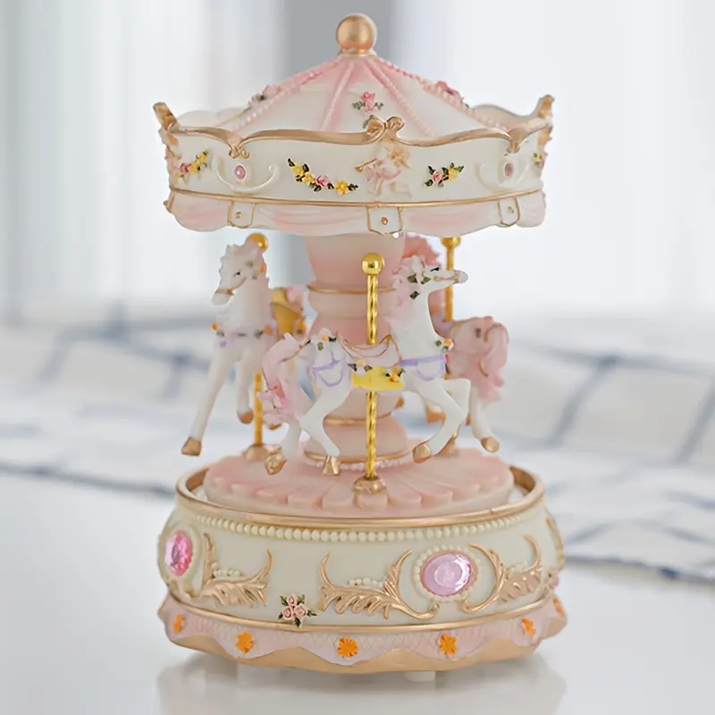 Pastel Rotating Sky City Carousel Music Box - Color-Changing LED Lights, Glam Unicorn Design, Gift-Wrapped Home Decor Figurine, Girls' Christmas Birthday Gift