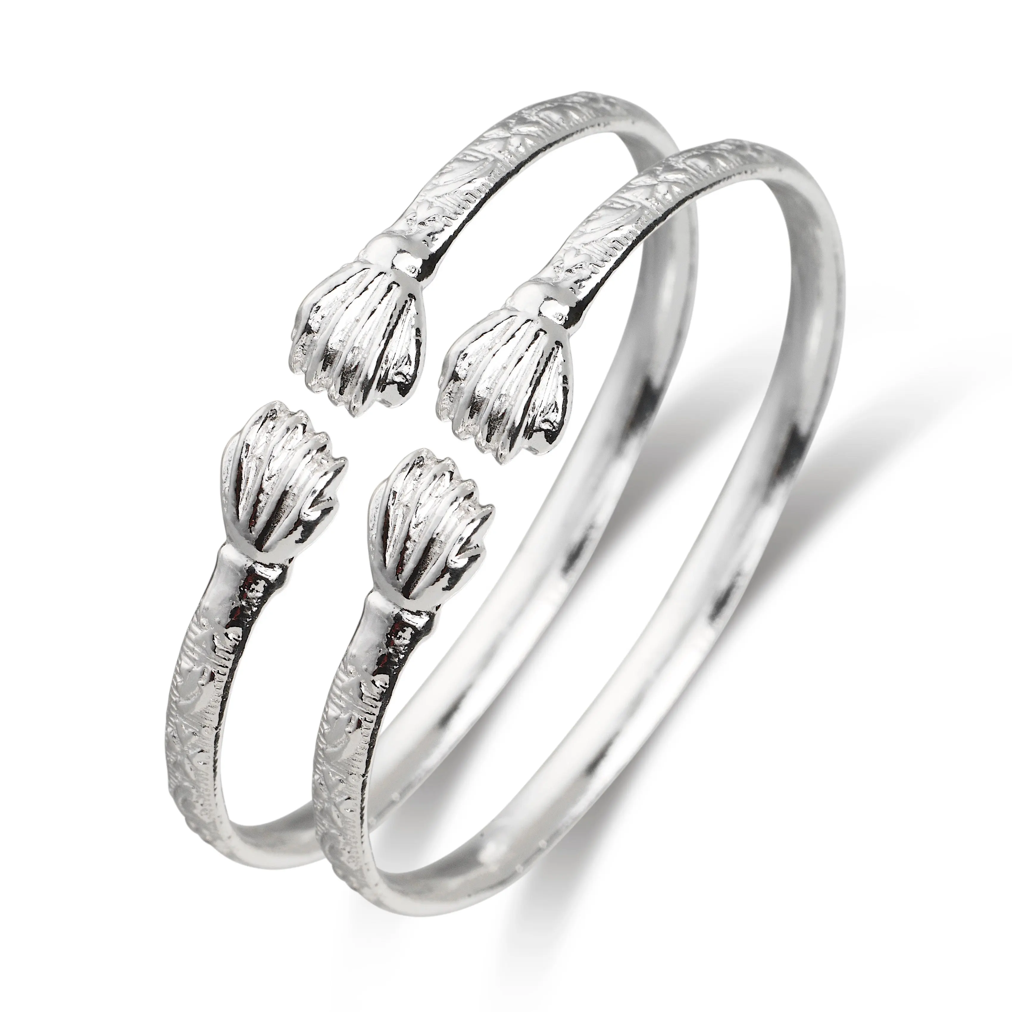 BETTER JEWELRY Baby & Children's .925 Sterling Silver West Indian Flat Bangles with Fist Ends, Handmade & Engravable Inside, Pair of 2, Engraved Inside, Birthday, 1 Pair, 4Mm