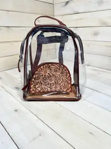 Clear Flower Leather Tooled Backpack