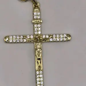 Charm Pendant Necklace for Women Cruz Con Jesus Gold Plated Crucifico 2.5 Inch Cross 22 Inch Chain Elegant Jewelry Gift