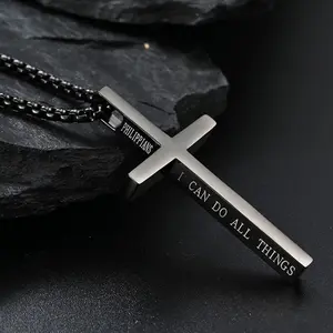 Plain Cross Pendant Necklace with Letter Pattern for Women Men for Balentine's Gift, Casual Metal Link Matching Necklace, All-match Jewelry for Party, Daily Clothing Decor