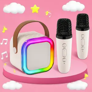Kids Karaoke Microphone,Mini karaoke machine speaker suitable for children and adults, Unisex Appeal, portable wireless compatible microphone with LED lights, ideal Christmas and birthday gift suitable for girls and boys aged 3 to 8