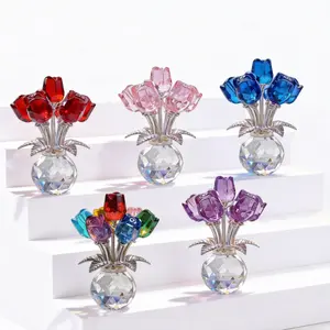 Crystal Glass Rose Bouquet - Multicolor Sparkle Flower Home Decor & Gift for Her