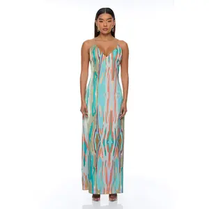 Daydreaming Backless Satin Maxi Dress - Turquoise/combo