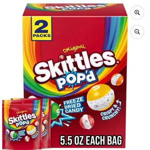 Skittles Pop'd Originals Freeze Dried Resealable Candy 5.5 oz Each Bag 2 Pack Crispy Crunchy