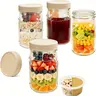 3-Compartment Leakproof Glass Mason Jars (4-Pack, 32oz) – Easy Kitchen Gadgets with Built-In Dressing Container, Wet/Dry Sections, Stackable Fridge Canisters, Throw in Bag No Mess for Meal Prep & On-the-Go Healthy Eating, Dishwasher-Safe
