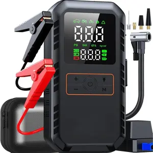 Multifunctional Car Jump Starter, Auto Battery Booster, Built-in Tire Inflator, LCD Display, LED Emergency Light, Portable Vehicle Emergency Power Tool