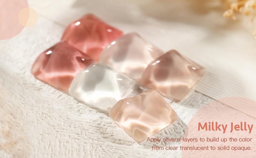 GAOY Milky Jelly Nude Gel Nail Polish Set, 6 Transparent Colors Sheer White Pink Soak Off UV Light Cure Gel Polish Kit for Salon and Nail Art DIY at Home