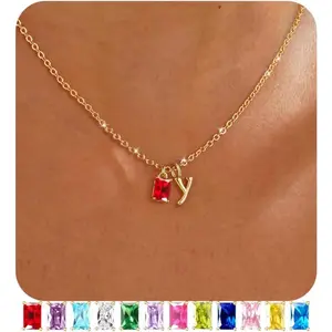 Necklaces for Women Birthstone Necklace for Women Trendy Dainty Letter Necklace for Women Personalized Name Green Emerald Initial Pendant Jewelry Birthday Gift