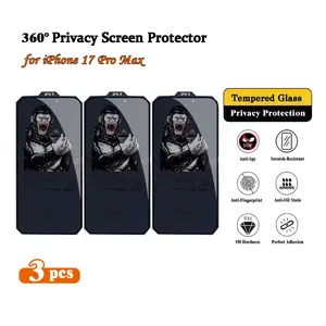 3 pcs Professional Privacy Screen Protector for iPhone 17 Pro Max, 360° Anti-Spy Tempered Glass, 9H Hardness, Shatterproof, Anti-Fingerprint, Oil-Proof, Bubble-Free, No Lift with Cases, Easy Install, Office/Business/Public Use, Premium Gift Set