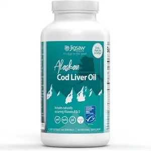 Jigsaw Health Alaskan Cod Liver Oil – 900mg Omega-3 (EPA, DHA & DPA) – Naturally Occurring Vitamins A & D – 120 Softgels