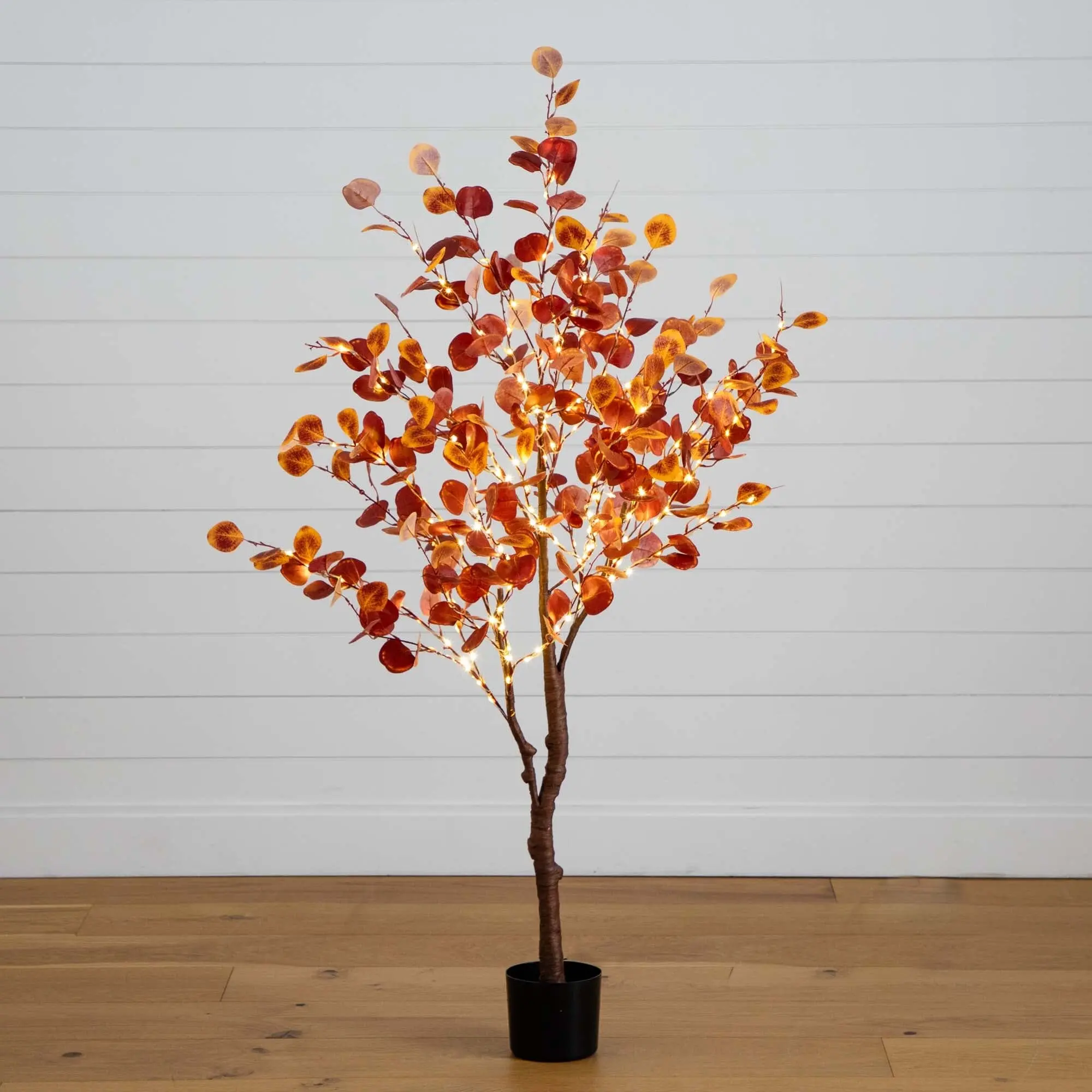 5ft Pre-Lit Synthetic Autumn Eucalyptus Artificial Tree - 220 Warm White LED Lights, Switch-Controlled, Nursery & Room Decor Fake Plant for Fall Home Supplies, Indoor Plants Accent