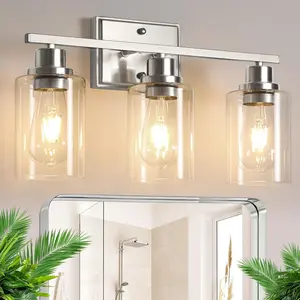 3 Light Bathroom Light Fixtures, Modern Vanity Lights Over Mirror, Black Wall Lamp with Clear Glass for Living Room Cabinet Bedroom Porch