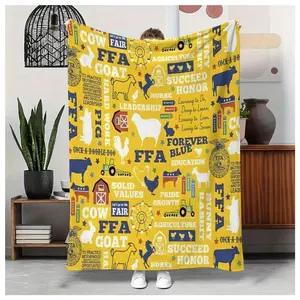 Machine Washable Easy-Care Throw Blanket - FFA Farm & Agriculture Design Polyester Knit Flannel (280GSM), Features Cows, Horses, Goats & Barns, Ideal for Travel & Bedroom Decor, Suitable as a gift sizes 60*80,30*40 ,40*50 50*60