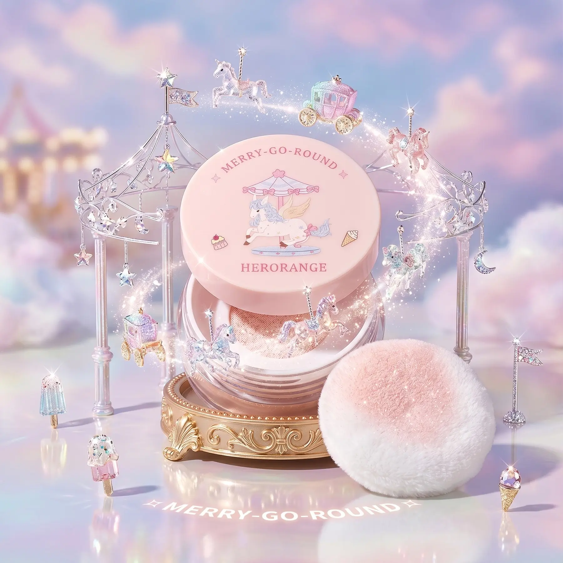 Cherry Blossom Setting Powder, Face Powder, Matte Pressed Powder, Long-Lasting Matte Finishing, Oil-Control Clear Foundation, Includes Velvet Brush, Breathable for All Skin Types