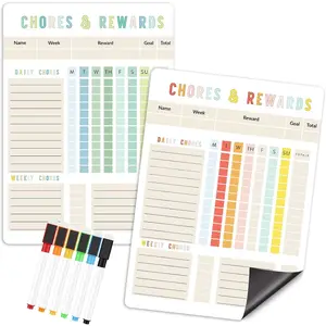 Dry Erase Chore Chart - 8.5"x12" Behavior Responsibility Chore Board for Adults, Teenagers - 6 Extra Fine Point Markers Included - Shipped Flat 2 count