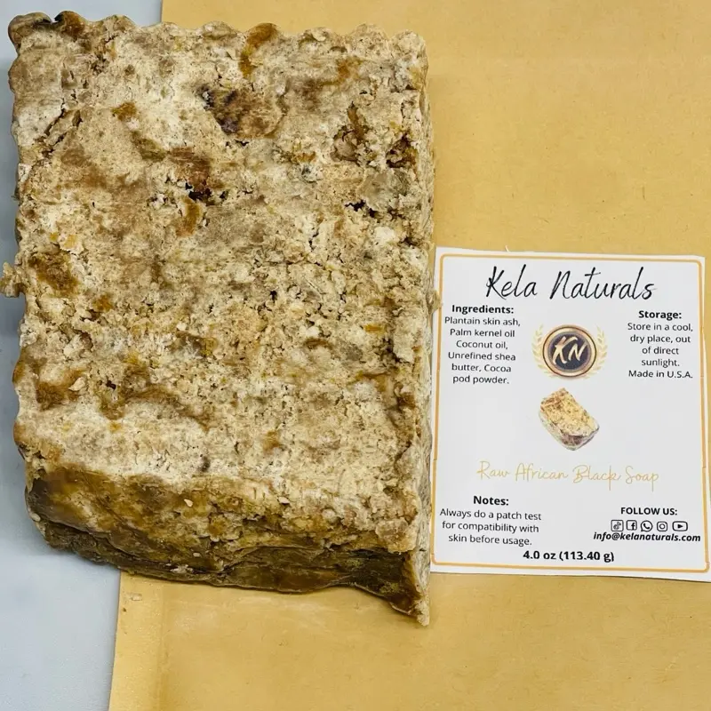 Kela Naturals 4oz Pure Raw African Black Soap for Facial & Body  Acne Gentle Redness Skin Repair