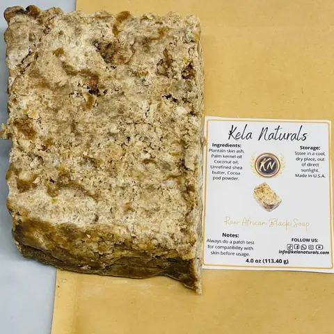 Kela Naturals 4oz Pure Raw African Black Soap for Facial & Body  Acne Gentle Redness Skin Repair
