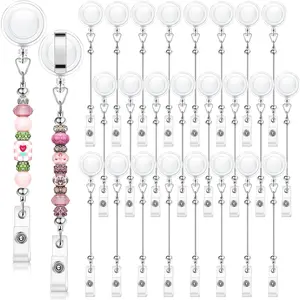 12 count Beadable DIY Badge Reel Kit Retractable ID Name Badge Reel Clips Holder for Beads Blank Bar with Belt Clip  DIY  for Nurse and Teacher Office Supplies