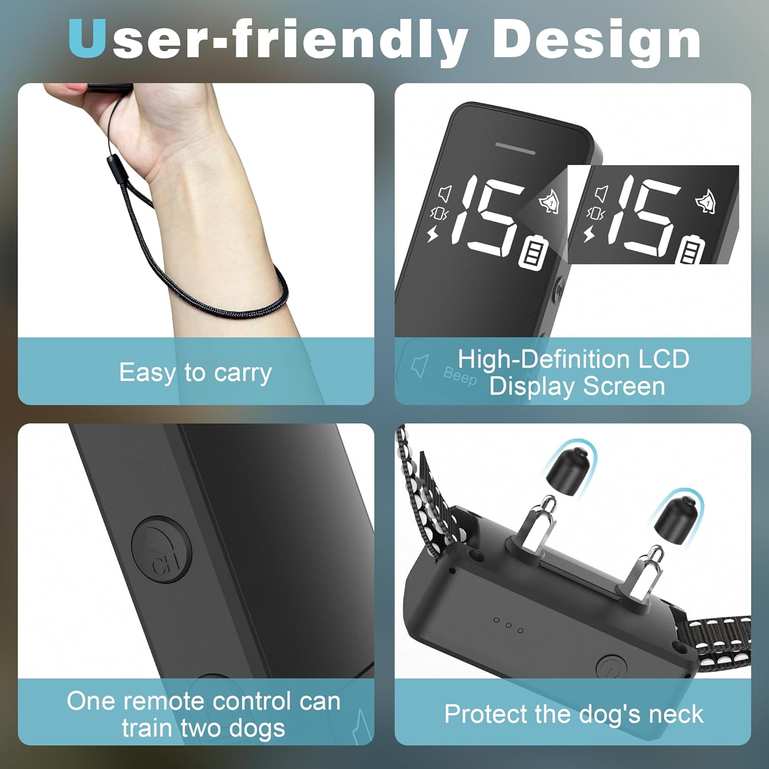 Electric Collar for Dogs with 3 Modes BeepVibration, Shock, Dog Finder (Black)