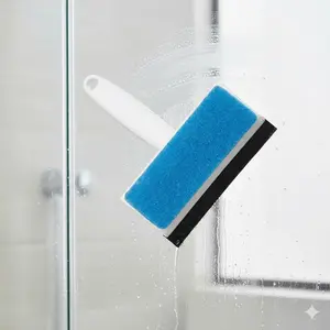 Dual-Sided Window Squeegee Sponge Scrubber: Multipurpose Glass Tile Cleaning Tool with Anti-Slip Grip. Waterproof & Rust-Proof for Bathroom Kitchen Wall Stain Removal. Efficient Water Streak Eraser.