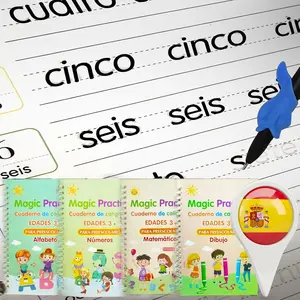 4 Magic Grooved Writing Practice for  - Spanish  Tracing Practice Book,   Handwriting Workbooks Without Tears, 4-Theme Copybooks with Pen Refill for  3-10 (Spanish, Small)