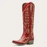 REDTOP Women's Classic Rosemary Canyon Red Flame-Embroidered Rubber Tall Western Cowboy Boots, Women's Shoes with Side Zipper, Comfortable Block Heel, All Seasons for Country Concert Outfit