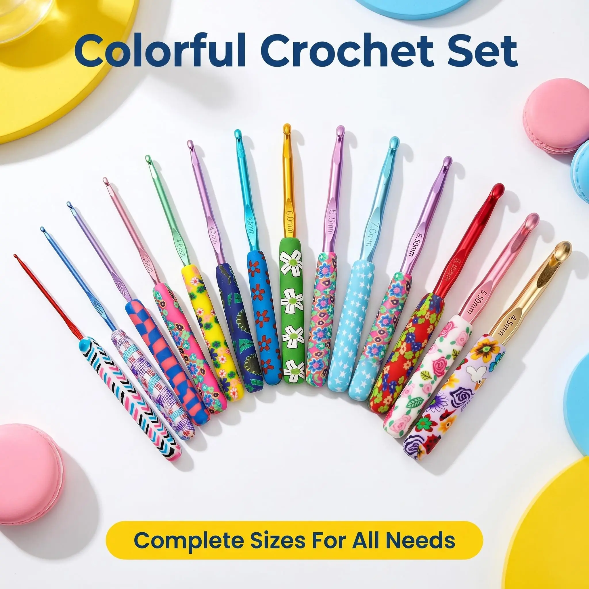 Colorful Ergonomic Crochet Hooks Set with Soft Non-Slip Rubber Grip Aluminum Needles, DIY Yarn Craft Weaving Supplies for Beginners, Birthday Gifts for Women