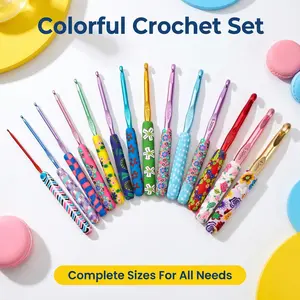 Colorful Ergonomic Crochet Hooks Set, Soft Rubber Grip Aluminum Crochet Needles, Comfort Non-Slip Knitting Hooks for Beginners Grandmother DIY Yarn Craft Weaving Supplies