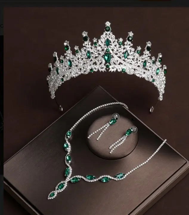 Ships from USA Bridal or Quinceñera Crystal Tiara Crown Jewelry Set with Necklace & Earrings  Wedding Prom